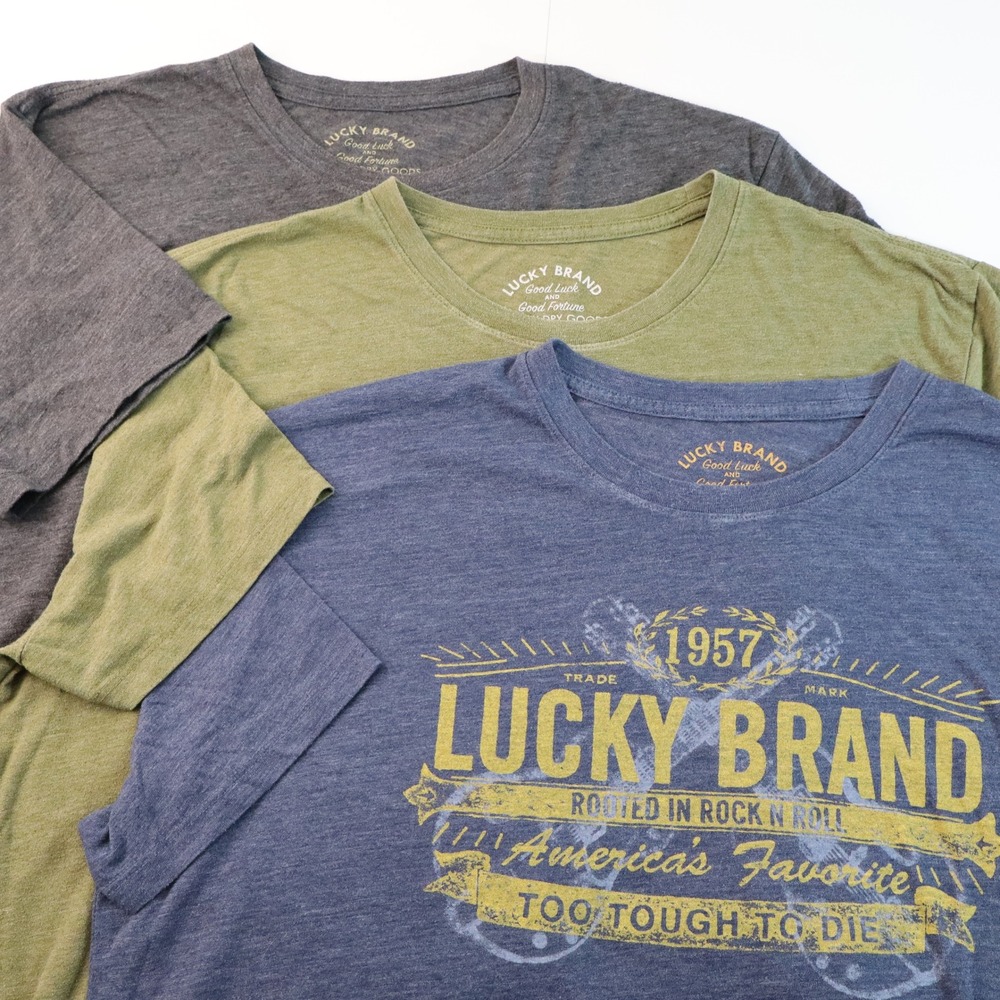 Lucky Brand T-Shirt Bundle Mens XL Blue Green Gray Graphic Rocker 3 Pack